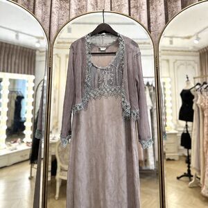 S.A.2 | Women’s Vintage 50s Style Teal & Grey Embroidered Lace Velvet Dress | 10